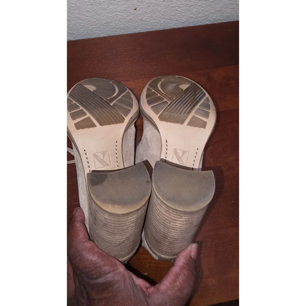 Reed Krakoff Suede Lace Up Ankle Boots‎ Womens 39 Beige Tan Cap Toe Block Heel